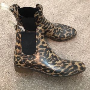 J Crew leopard Chelsea rain boots